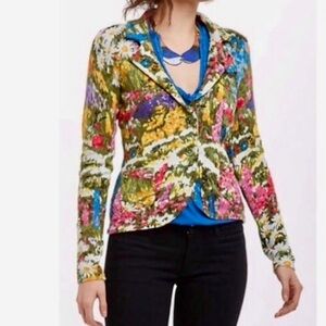 Anthropologie HWR floral knit blazer cardigan sweater XS